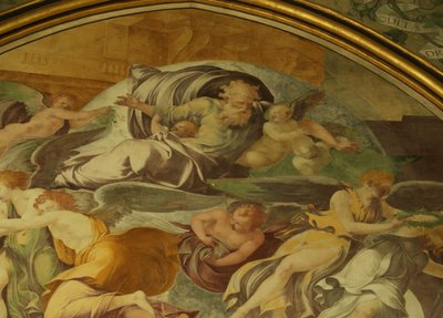 الجدار الغربي لمصلى دير رايونانت ، التفاصيل فوق البشارة بواسطة فرانشيسكو بريماتيكيو